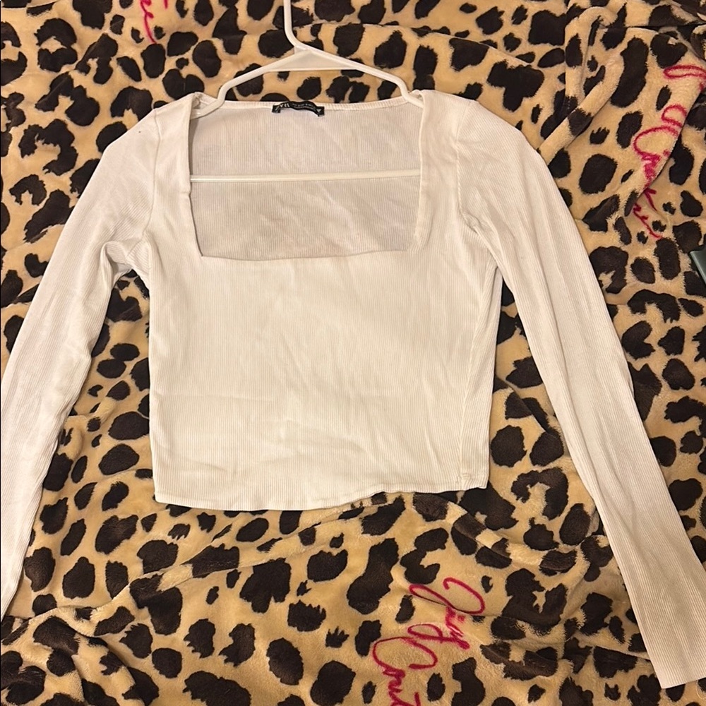 White Long Sleeve Square Neck Top
